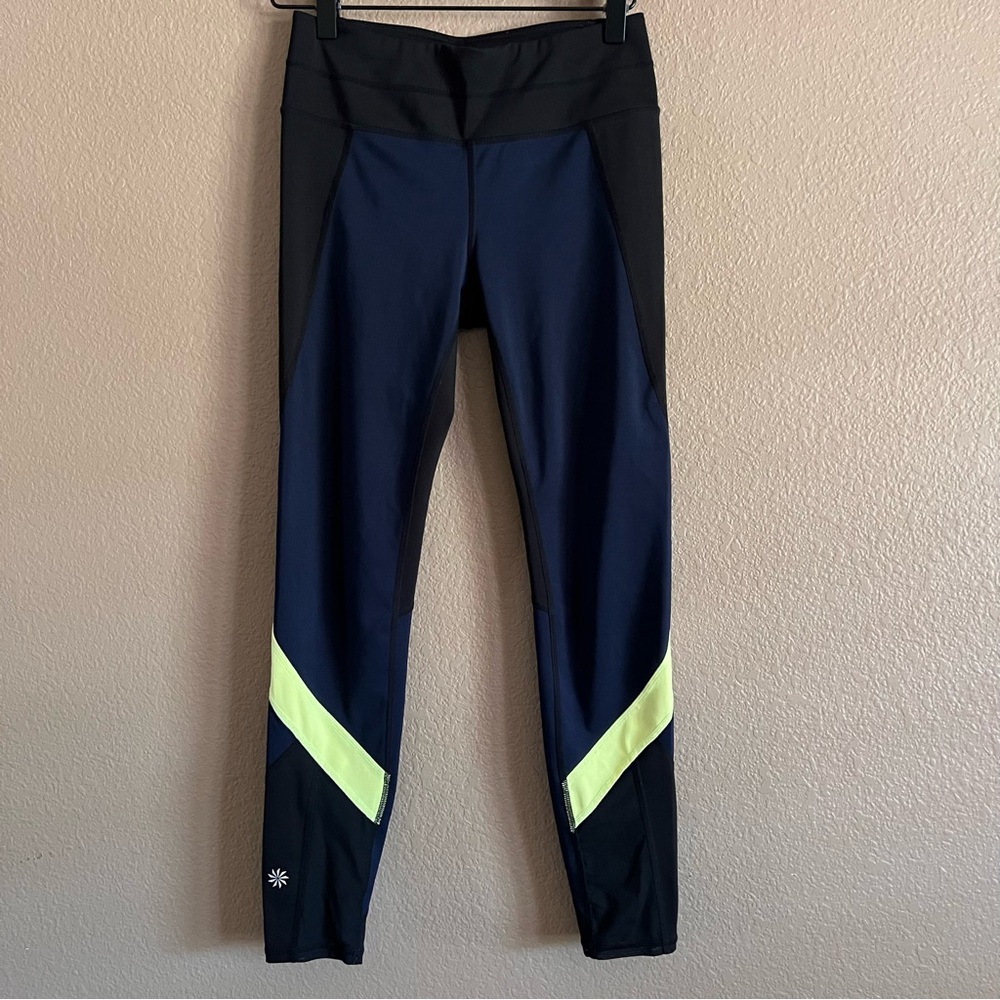 Athleta Colorblock Sonar 7/8 Tight Leggings Black/Navy Blue SIZE XS
